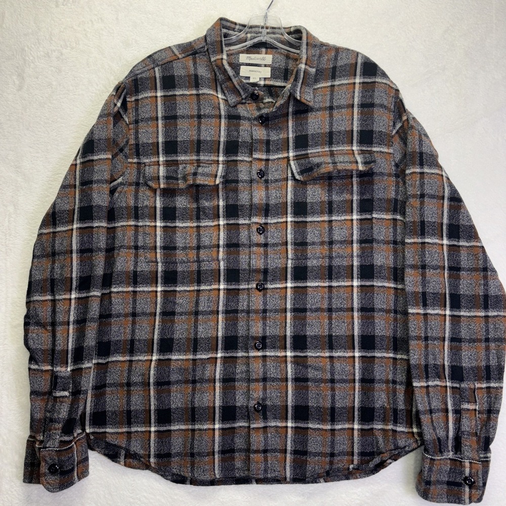 Madewell Perfect Fit Men's Flannel Long Sleeved XL Brown Black Gray